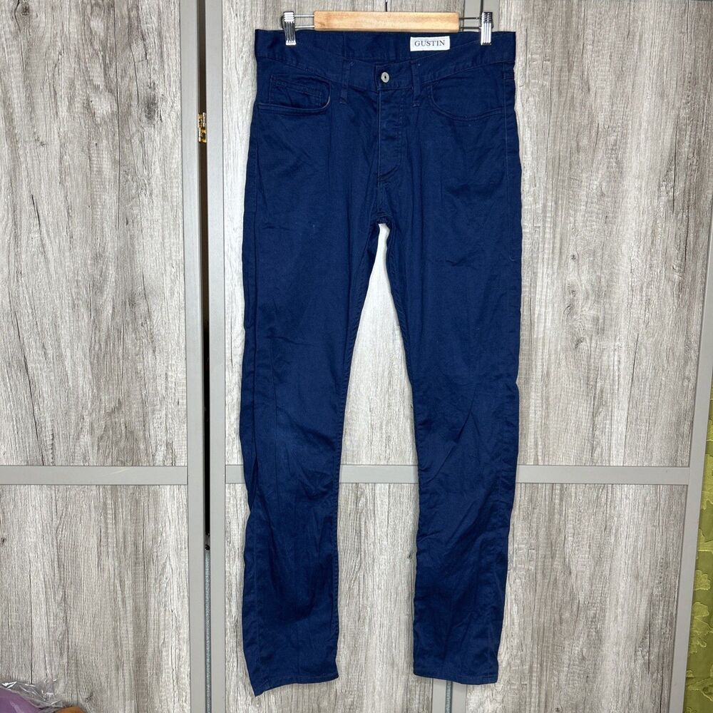 Gustin Jeans Mens 33 Blue Slim Fit Straight Leg Button Fly Black Friday Made USA